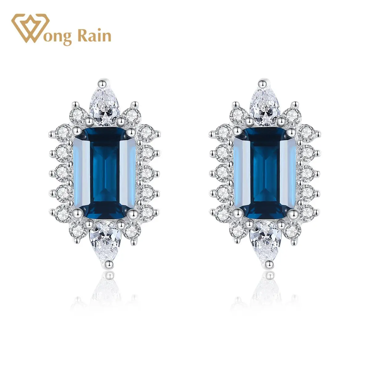 

Wong Rain 925 Sterling Silver Emerald Cut Sapphire Created Moissanite Gemstone Wedding Classic Ear Studs Earrings Fine Jewelry