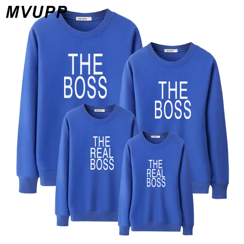 Семейный свитшот с надписью REAL BOSS для папы мамы дочки и сына Одинаковая одежда