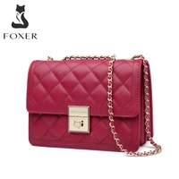 foxer leather classic ladies plaid messenger bag fashion commuter shoulder bag chain small square bag summer soft lady wallet