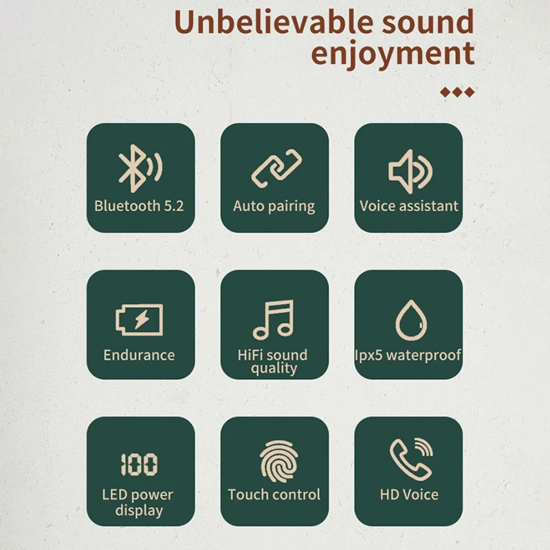 

Wireless Stereo Bluetooth 5.0 Headset Waterproof Ipx5 Earphones with Mic for Sport Black