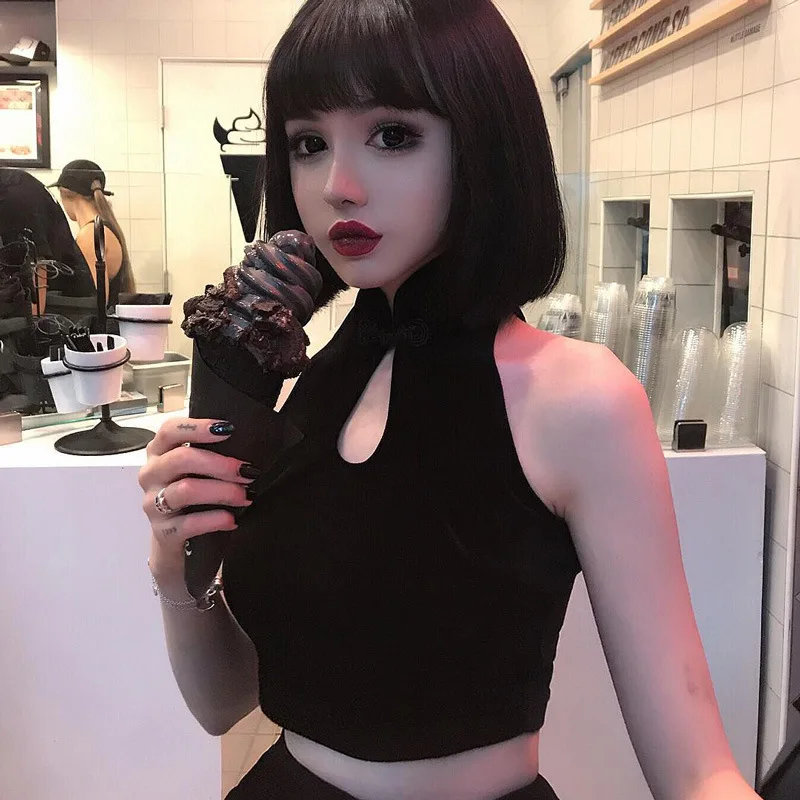 Весна лето новинка женская короткая юбка без рукавов с пряжкой открытым пупком