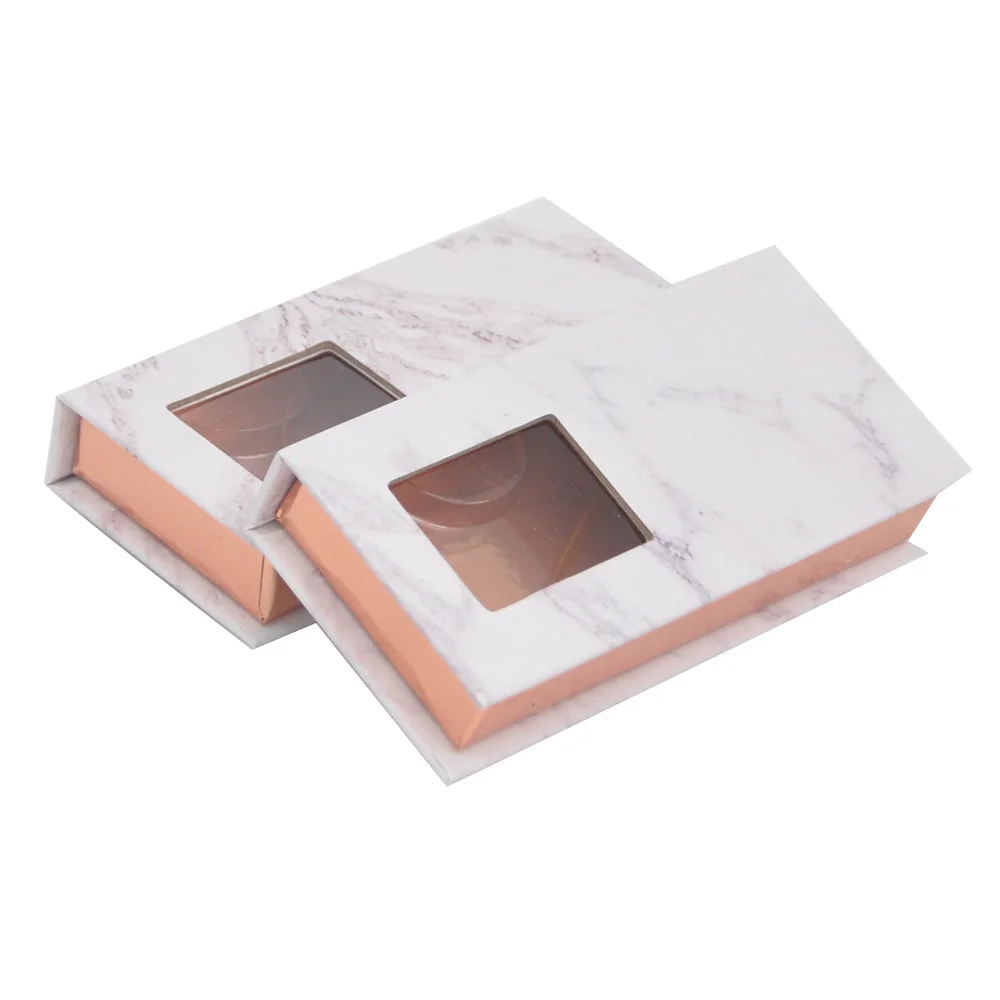 

50/pack Wholesale Lash Boxes Packaging Eyelash Box Package Custom Magnetic Marble Grey Mink Lashes Makeup Storage Case Vendors