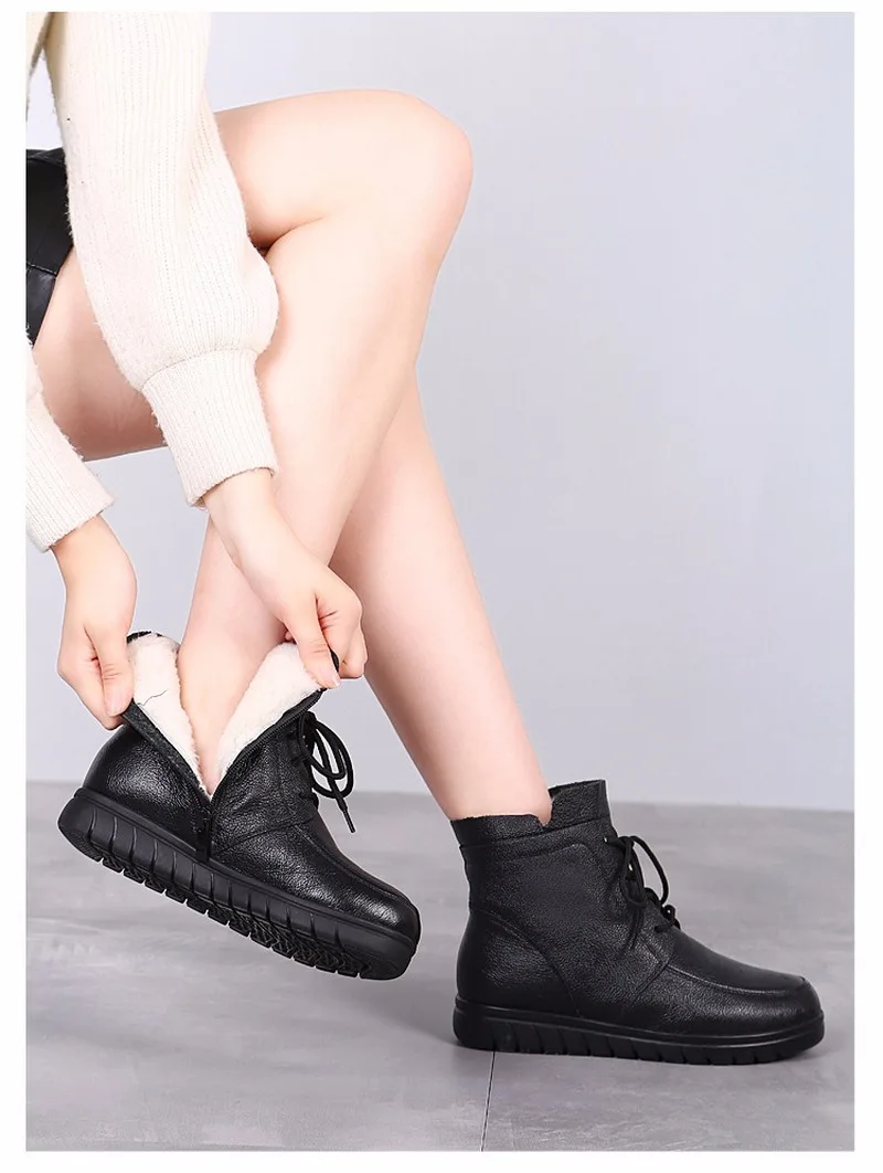 Женские Винтажные ботинки для снежной погоды Зимние Теплые ботильоны из