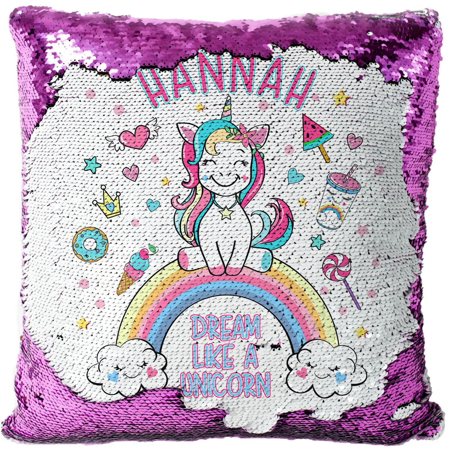 Personalised UNICORN Sequin Cushion Cover Magic Reveal Glitter Pillow with Sequins Reversible Color Changing Pillow Case