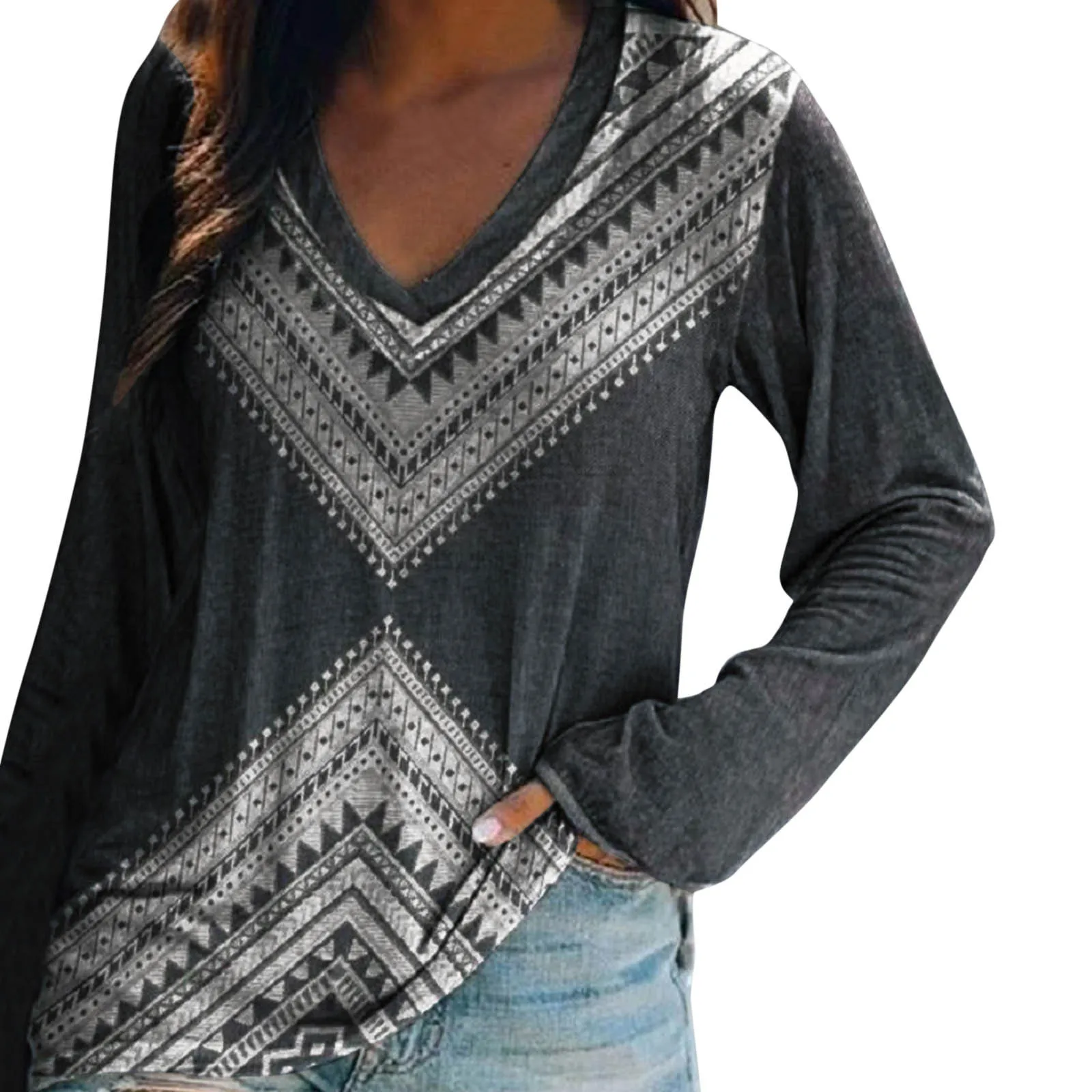 

Женский Свободный свитшот с V-образным вырезом, цветной Топ с длинным рукавом и цифровым принтом, осень-весна 2022, Повседневная Мягкая уличная одежда, пуловеры, топы