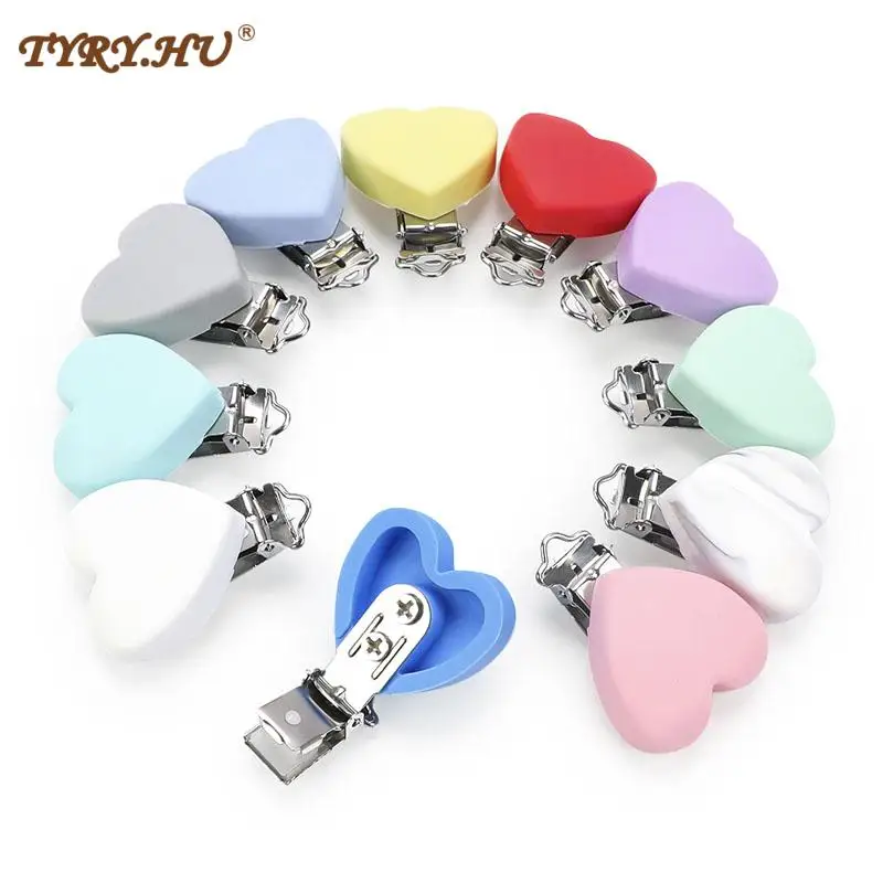 TYRY.HU-chupete de silicona con corazones, cadena de chupete con Clip, Clips de lactancia sin BPA, accesorios para chupete, 1 unidad-0