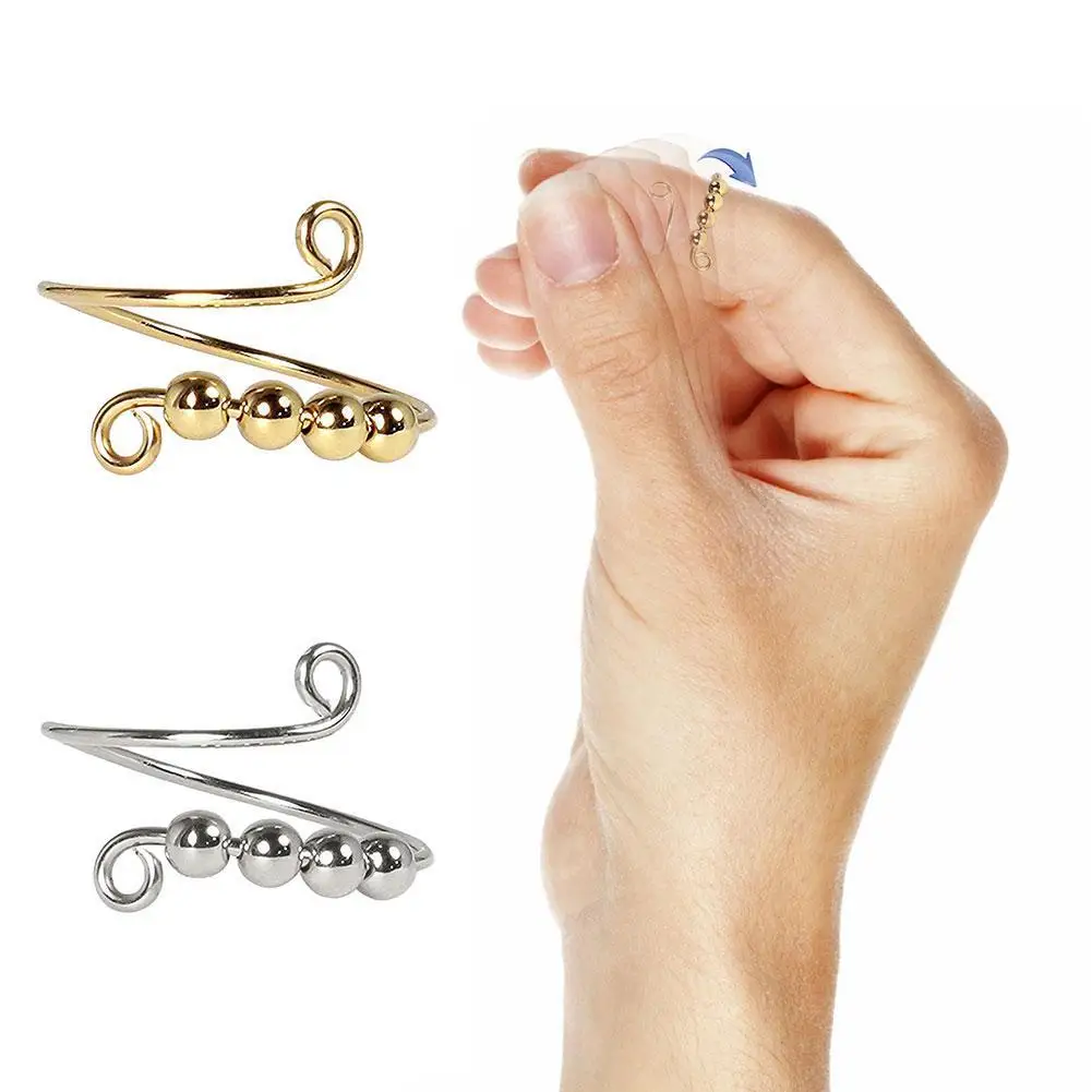 

1pc Beads Ring Spinner Single Coil Spirals Fidget Ring Beads Rotate Freely Anti Stress Anxiety Ring Toy For Girl Women