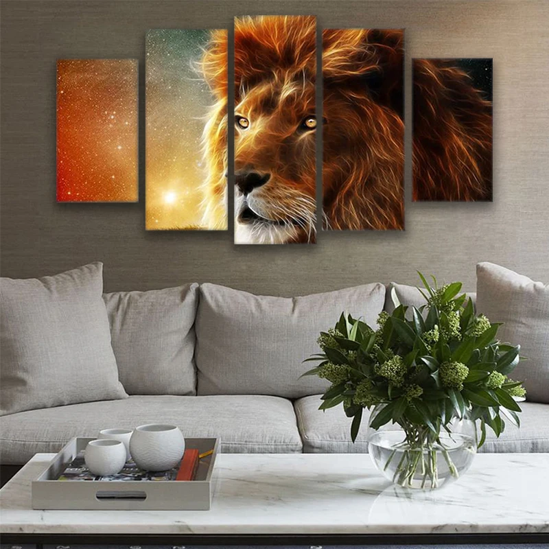 

HD Prints Modular Pictures Living Room Home Decor 5 Pieces Mystic Lion Canvas Paintings Abstract Animal Posters Wall Art Frame