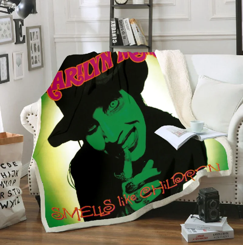 

Бархатное Флисовое одеяло Singer Marilyn Manson, покрывало с объемным искусственным мехом, покрывало для кровати, покрывало для путешествий 03