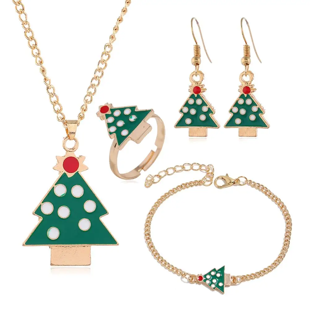 Christmas Tree Santa Elk Bell Necklace Earrings Set Fashion Luxury Romantic Women Elegant Party Gift Jewelry | Украшения и