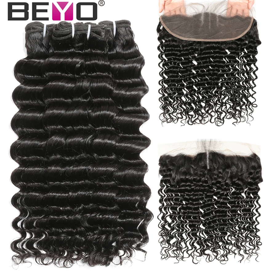 300% Density Free Customized Wig Brazilian Deep Wave Lace Frontal Wig By Remy Hair Bundles With Frontal Beyo Hair Lace Wig |