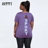 jryyt plus size gym open back workout tops women quick dry fitness running t shirt female breathable sport yoga shirts 4xl 2021