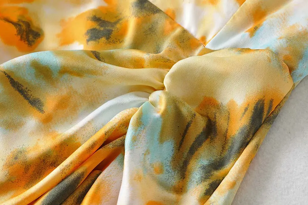 Bazaleas винтажное боковое с рюшами разрезом vestidos сексуальное желтое tie dye платье