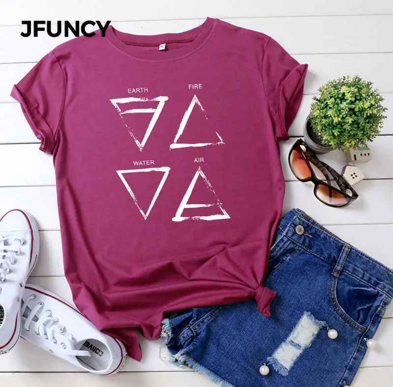 Фото JFUNCY футболки женские забавные повседневные летние хлопковые с треугольным