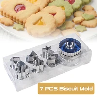 kitchen accessories 7pcs cookie cutters set 6 patterns stainless steel baking mold with 1 press for biscuit cookie pastry