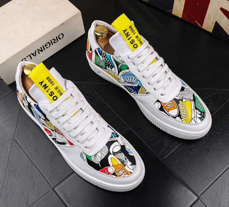 Туфли мужские с кружевом Вулканизированная подошва стиль хип-хоп белые b66