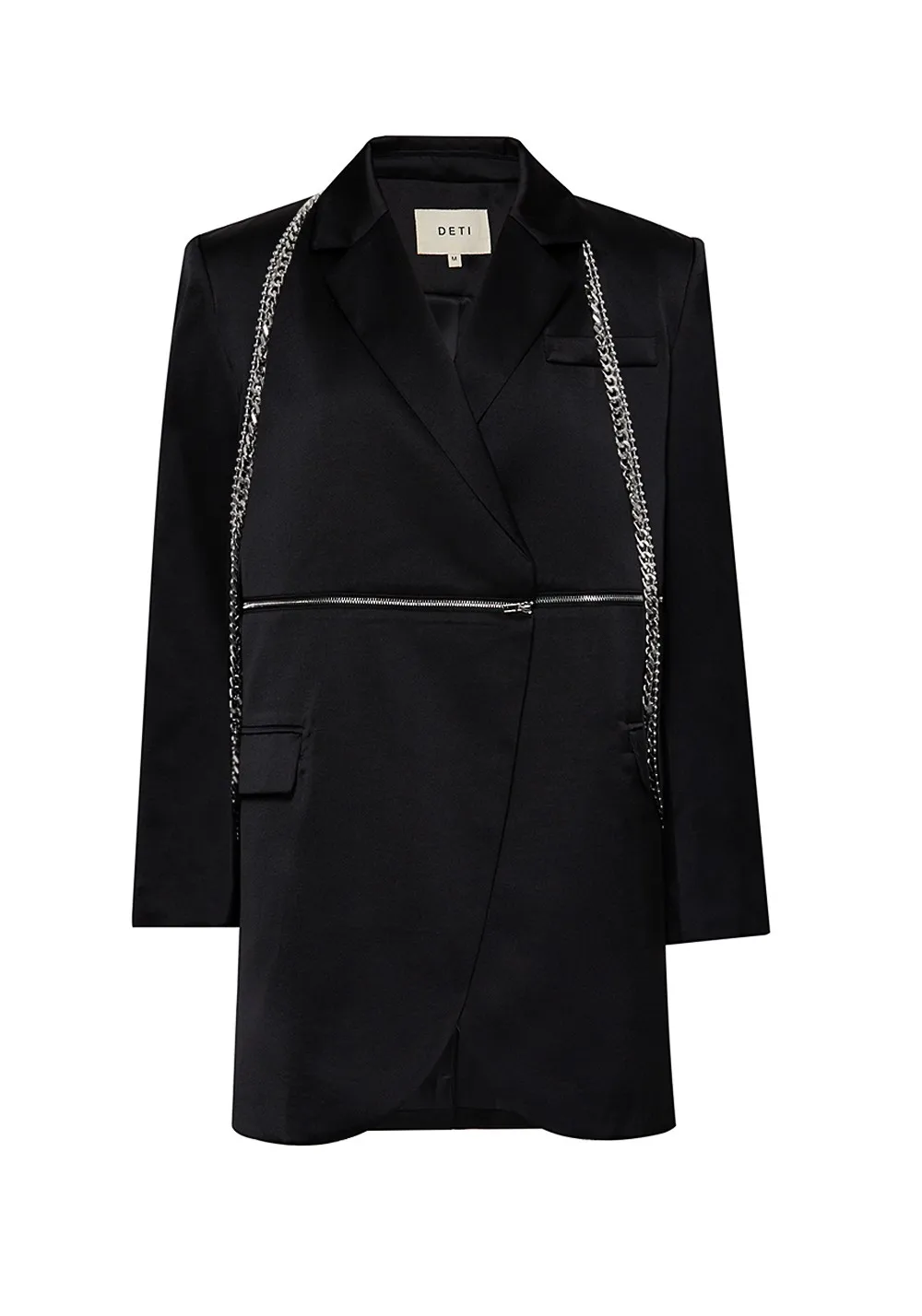 

Long Sleeve Notched Lapel Zipper Chain Blazer
