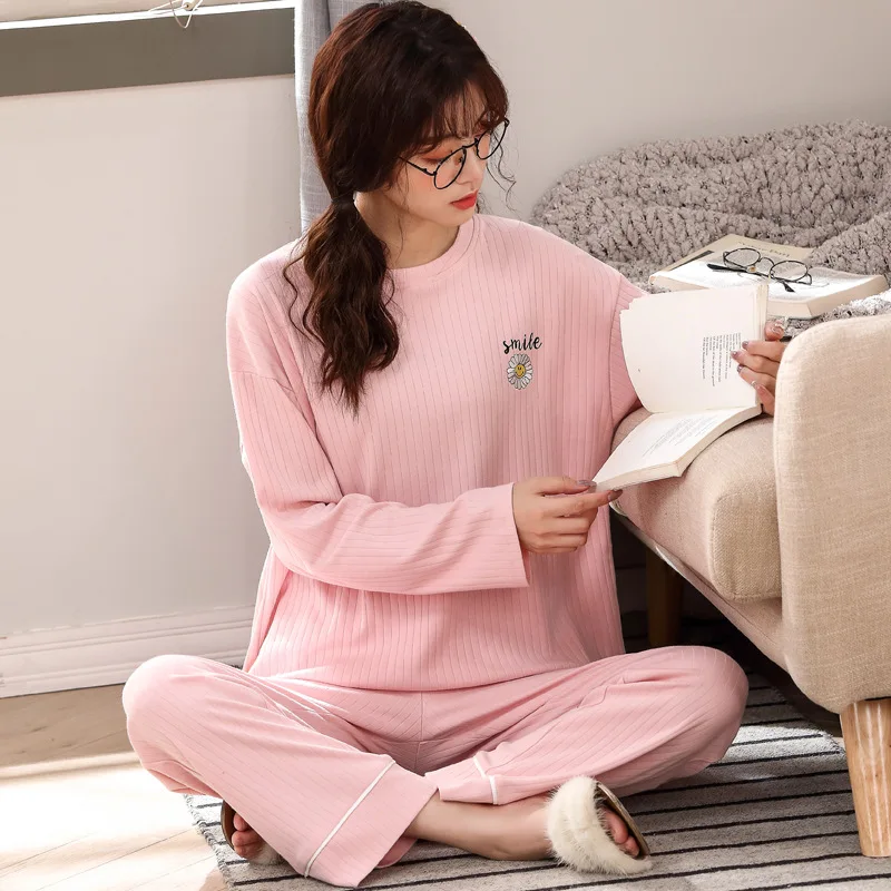 Pajamas Women's Spring Autumn Long Sleeve Nightwear Suit Cartoon Knitting Large Size Fashionable Household Wear Female Sleepwear