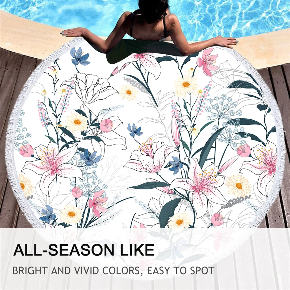 Постельное белье Outlet цветущие цветы круглое пляжное полотенце акварельное