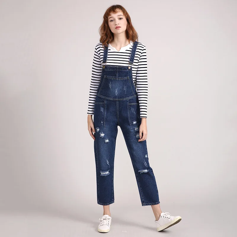 

Women Denim Jumpsuits Plus Size 5XL Blue Harem Pants Hole Ripped Jumpsuits Women Overalls Distressed Bib Rompers Jeans Jumpsuit
