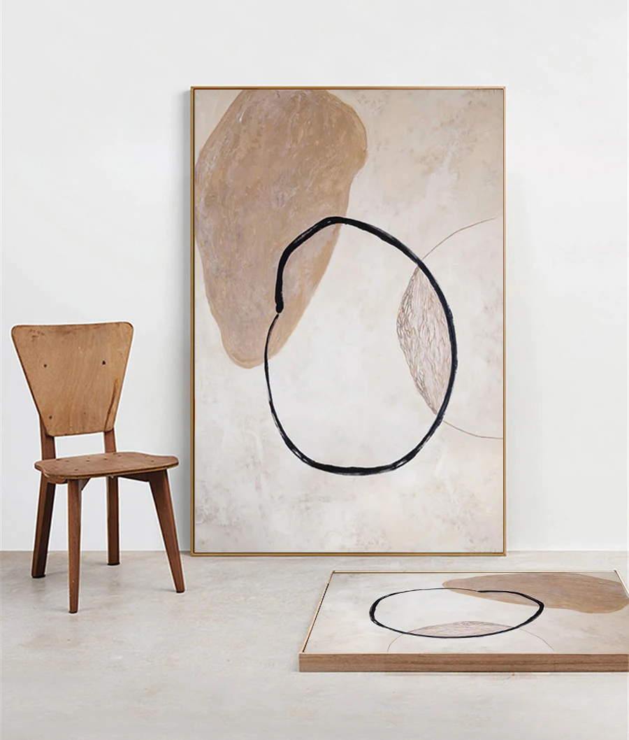 

Hand Painted Abstract Oil Painting On Canvas Modern Art Wall Decor Extra Large Canvas Pictures Decorated Beige Circle Painting