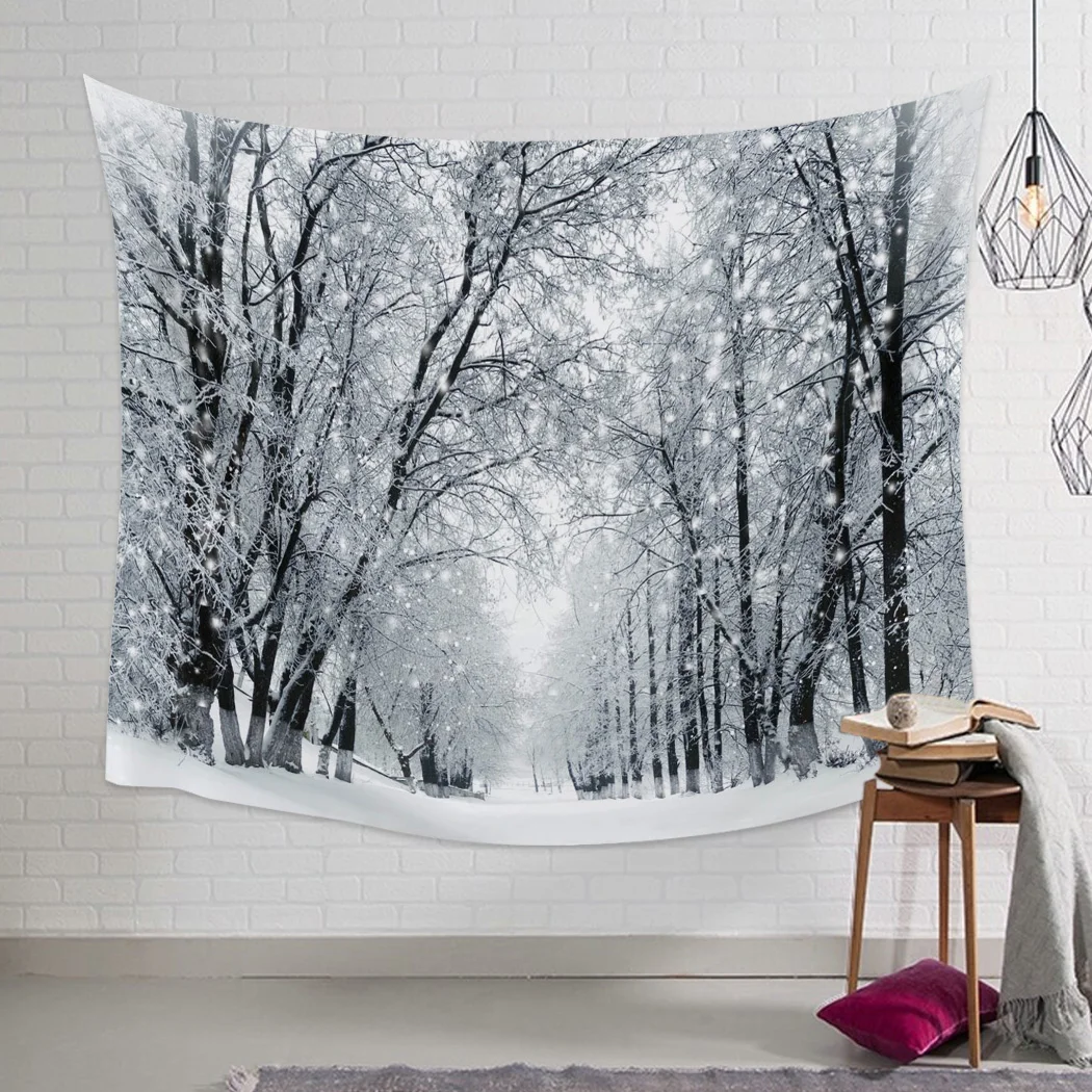 Гобелен с изображением леса снега зимнего пейзажа пляжное полотенце украшение