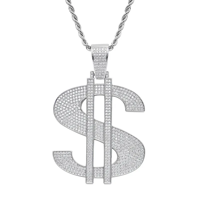 

Большое ожерелье с кулоном в виде доллара из фианита, модное Очаровательное украшение большого размера в стиле хип-хоп с кристаллами для му...