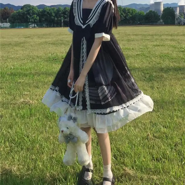 

MAGOGO Navy Collar Bow Dress Long Niche Lolita Dress
