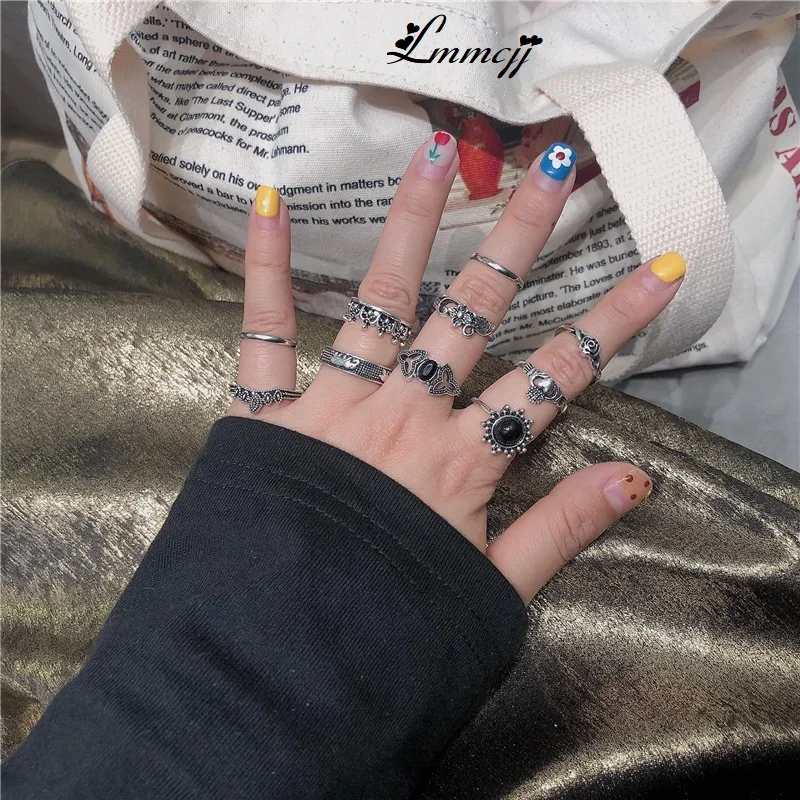 Женское Винтажное кольцо Lmmcjj комплект из 10 предметов с полыми цветами слоном