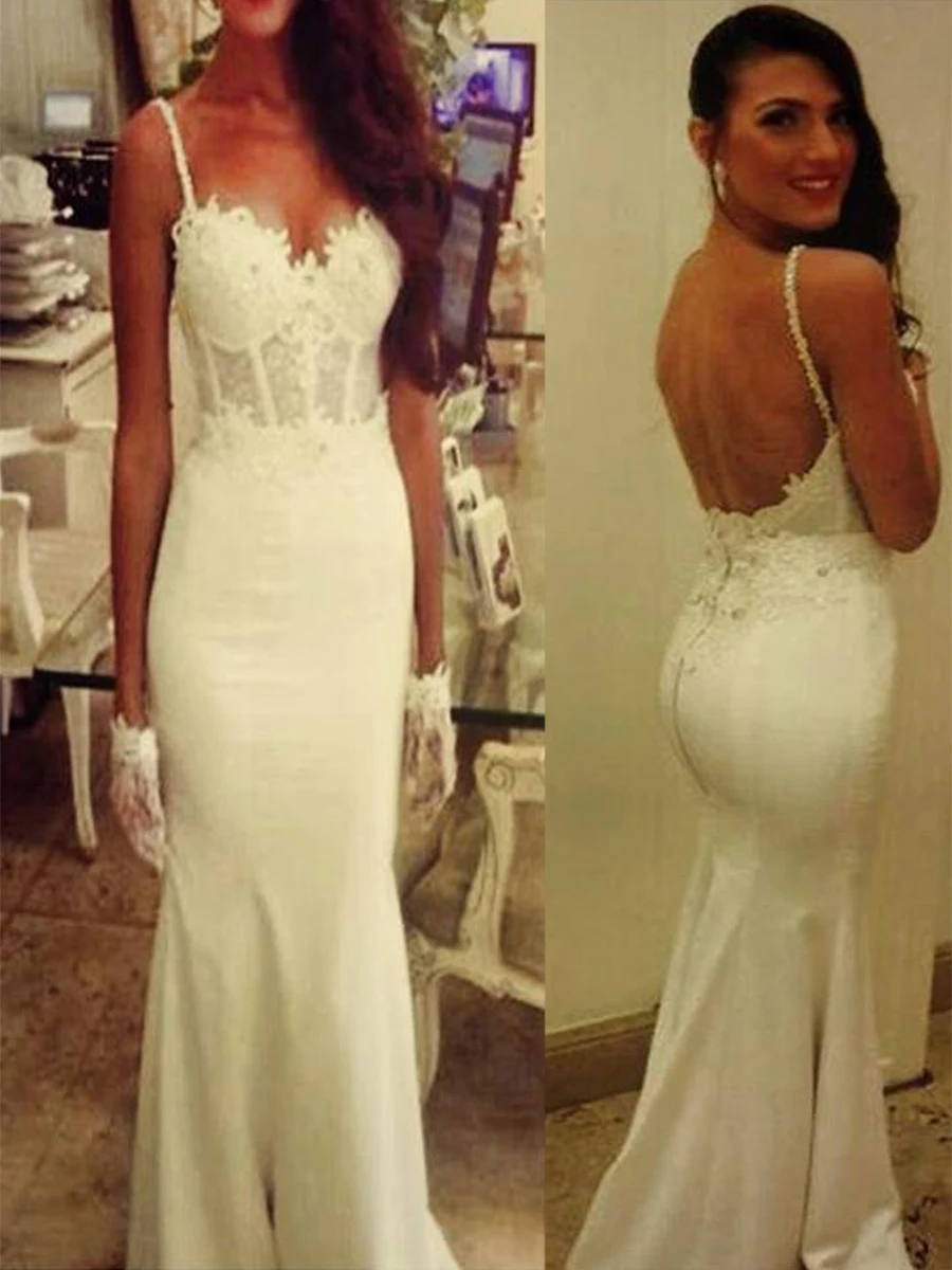 

2021 Новое платье для свадебной вечеринки Русалка с коротким шлейфом длина до пола слинг с открытой спиной Стиль Бохо без рукавов с аппликаци...