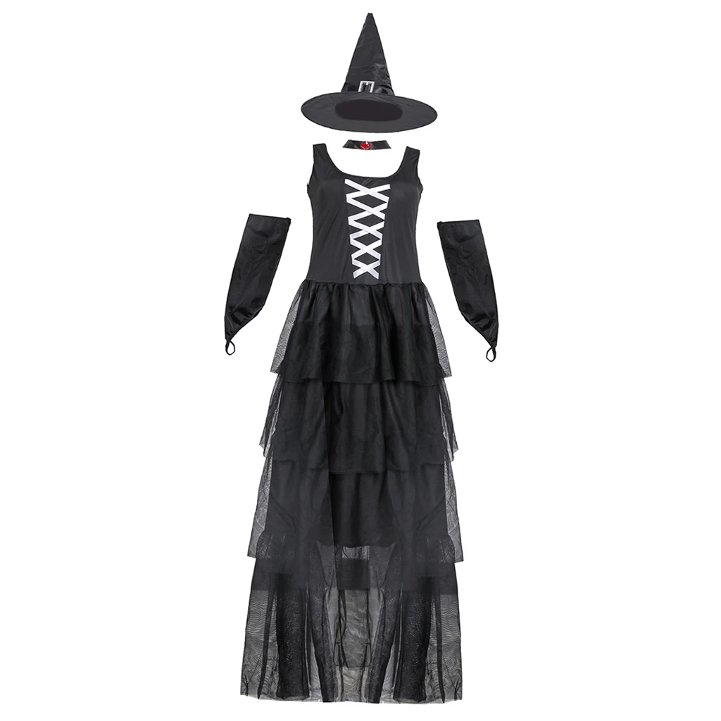 

Black Ladies Fancy Dress Up Witch Magic Witch Magical Halloween Party Cosplay Costume Outfit