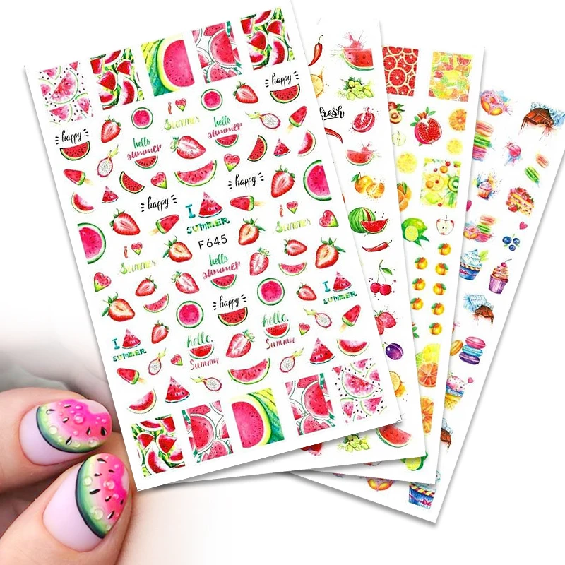 Переводные наклейки для ногтей в виде фруктов цветов Листьев 1 лист | Красота и