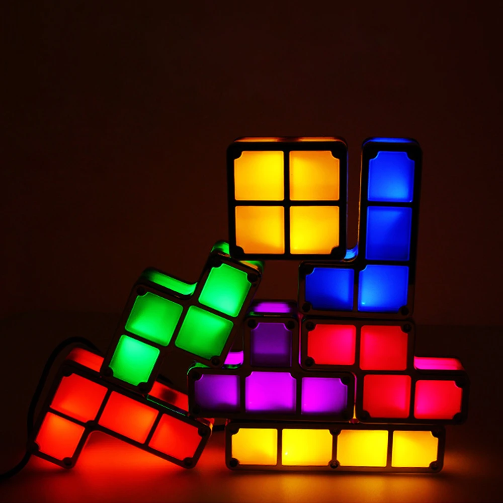 

DIY Tetris Puzzle Light Stackable LED Night Light Constructible Block Desk Lamp 7 Colors Novelty Toy Children' s Gift