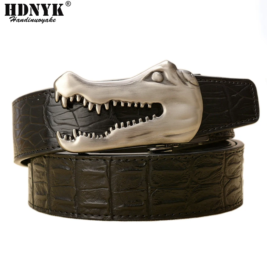 Ремень мужской из натуральной кожи с пряжкой под крокодиловую кожу|Мужские