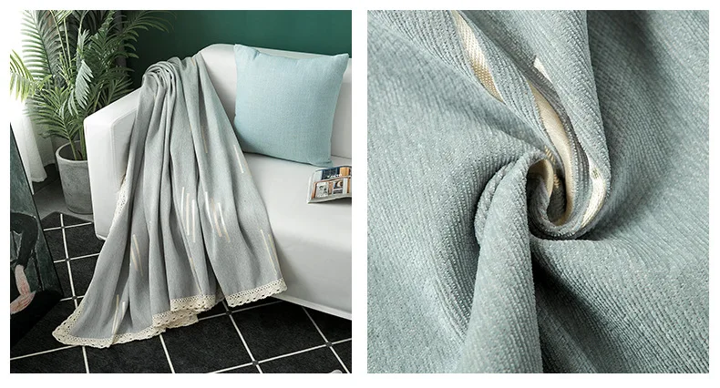 

Stripe Printed SofaCover White Lace Sofa Towel for Living Room Stretch Chenille Couch Slipcover 1/2/3/4 Seater Couch Cover