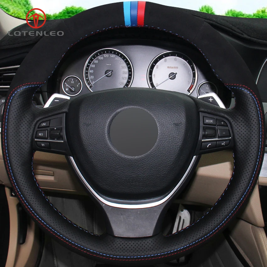 

LQTENLEO Black Leather Suede DIY Car Steering Wheel Cover for BMW 5 Series 520i 528i F10 F11 F07 2009-2017 M5 F10 2011-2013