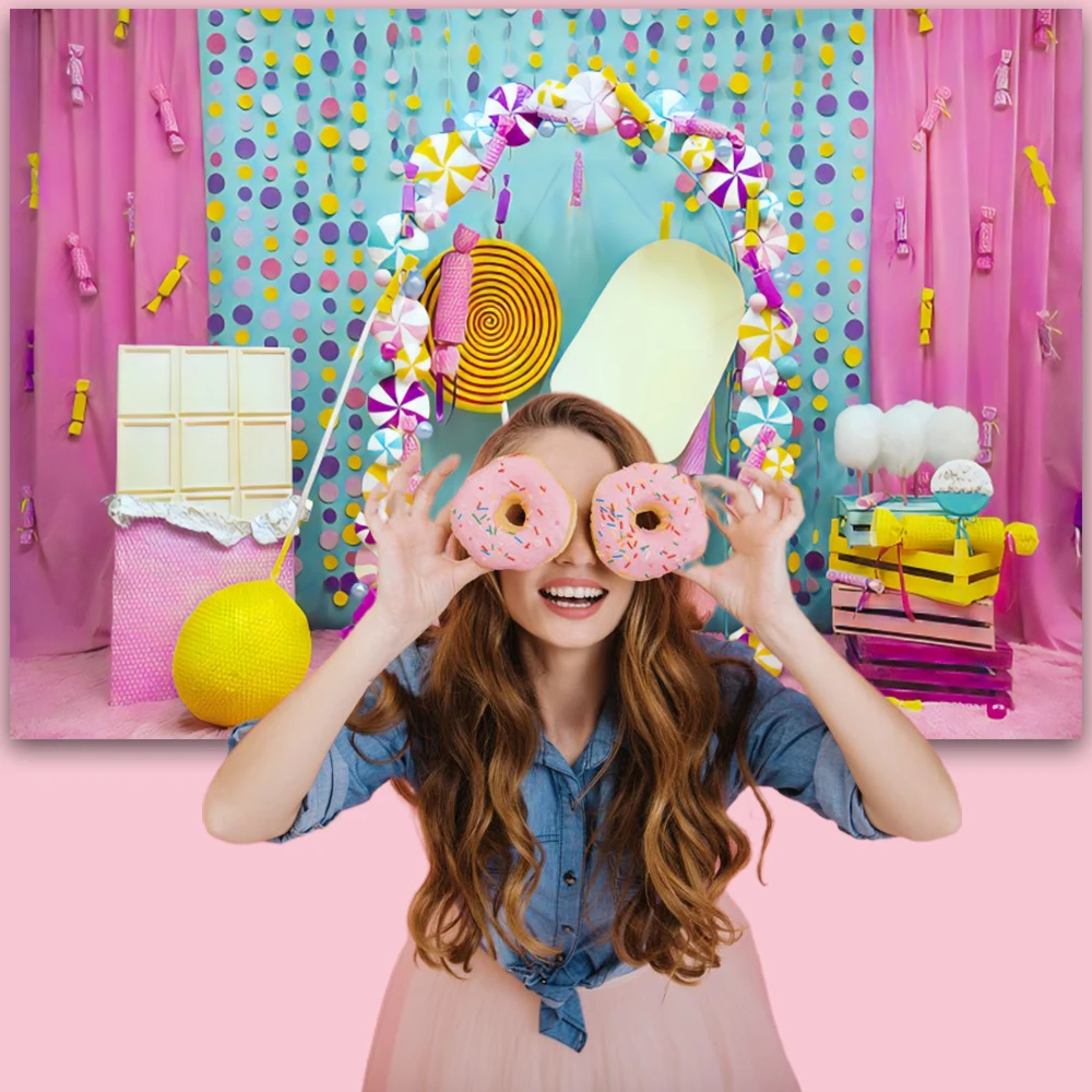 Фон для студийной фотосъемки с изображением мороженого пончиков детского дня