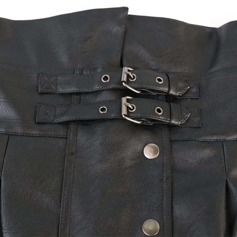 Брюки женские кожаные плиссированные полной длины с высокой талией и поясом F842 |