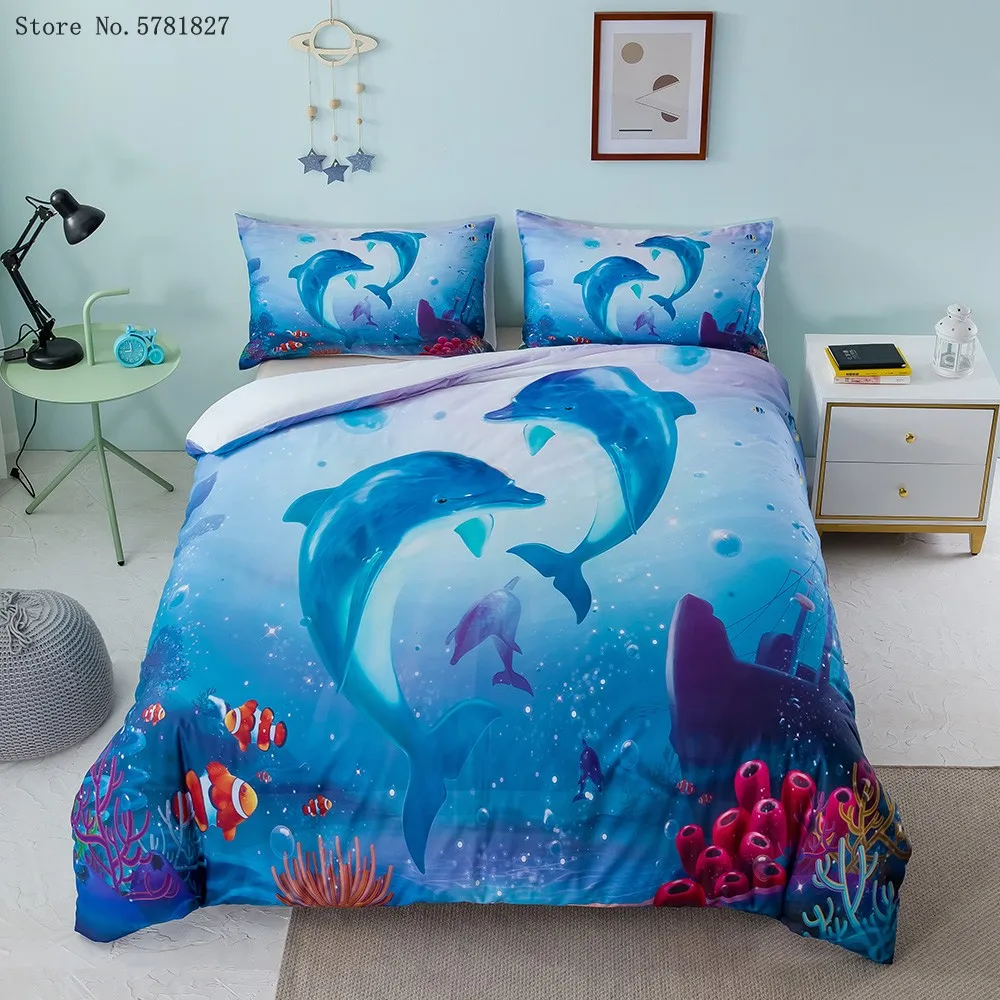 

Комплект постельного белья с изображением дельфинов и собак, 2/3 шт.