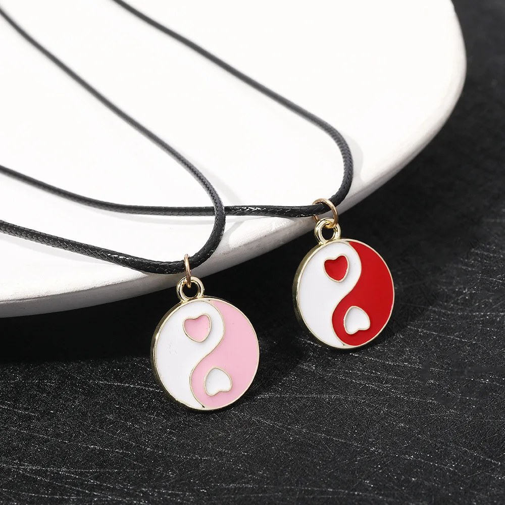 Красное черное модное ожерелье с любовью круглая китайская Сплетница Инь-Янь