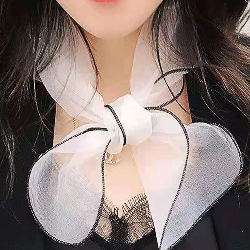 

Summer Small Silk Scarf Ladies Professional Stewardess Organza Breathable Elegant Smooth Decoration Korean Long Small Tie E25