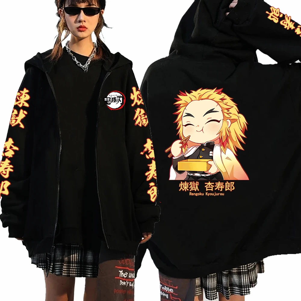 

Anime Demon Slayer Hoodie Harajuku Hip Hop Hooded Streetwear Sweatshirt Men Women Casual Oversized Zipper Hoodies