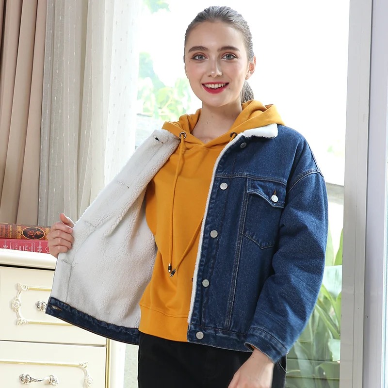 Женская теплая джинсовая куртка LEIJIJEANS повседневная из денима с начесом новая