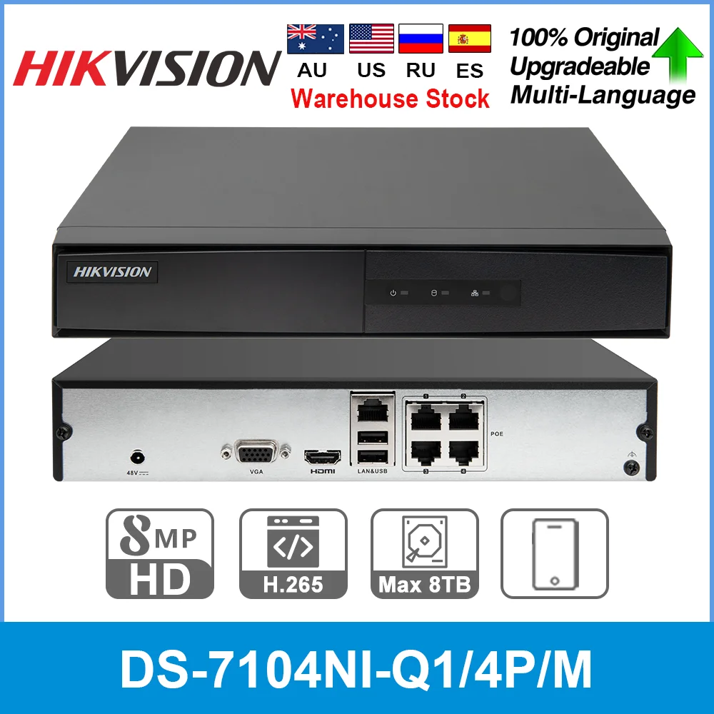 

Hikvision Original NVR DS-7104NI-Q1/4P/M 4CH POE NVR 6MP View 4MP Record H.265+ SATA for POE IPC Security Network Video Recorder