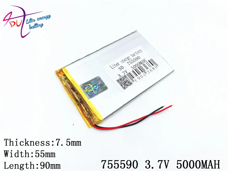 3 7 V 5000mAH 755590 PLIB полимерный литий ионный/литий ионный аккумулятор для dvr GPS mp3 mp4