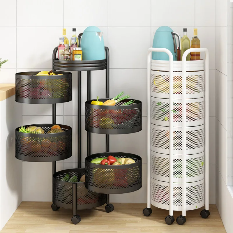 

Rotating Vegetable Rack Kitchen Floor Multi-layer Shelf Household Circular Basket Cylindrical Storage Rack Spice Organizer
