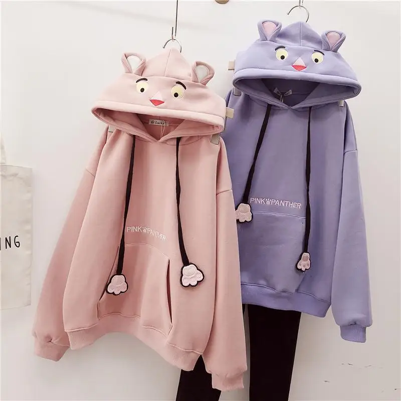 

Embroidered Sweater Womens Autumn and Winter 2021 Cute Bear Ears Loose Hoodie Casual Women Tops Long Sleeve