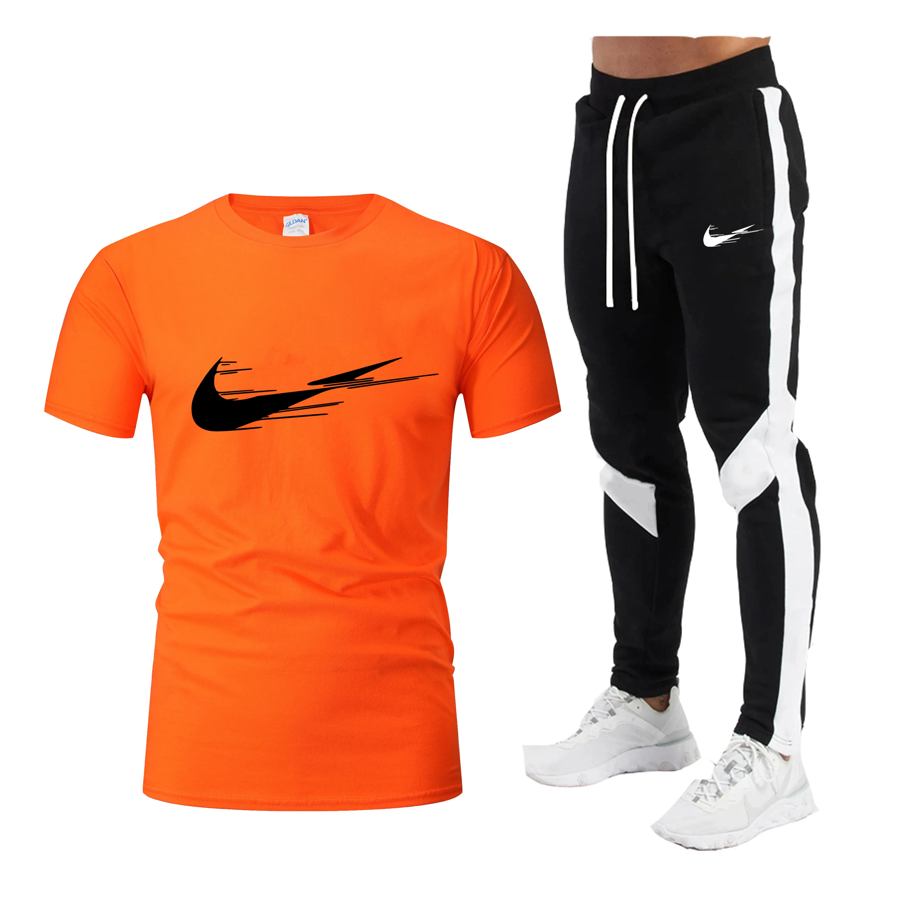 

Men's T-shirt +Casual sports Elasticity pants Set Casual Two Piece Tracksuit Gym Sportswear Brand Sweat Suit 2021 Summer New