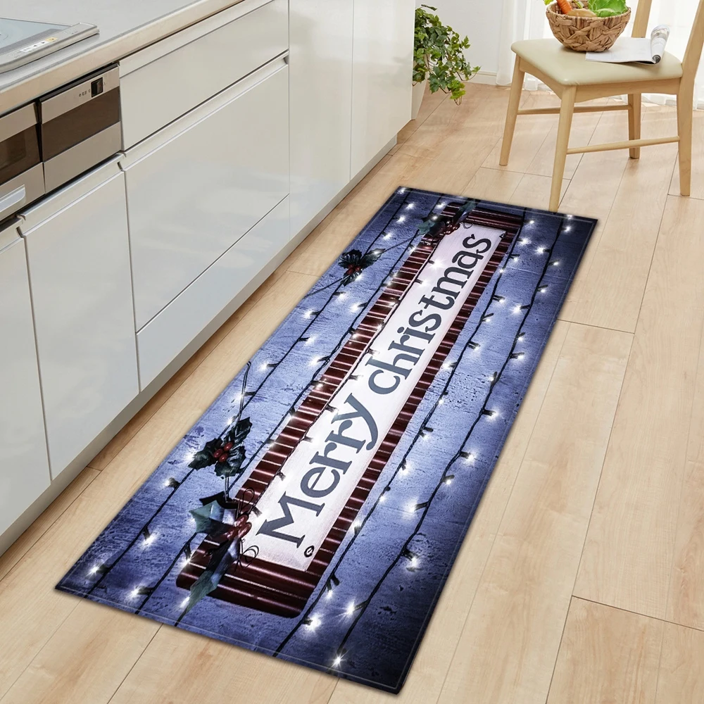 

Merry Christmas Kitchen Mat Bedroom Hallway Tatami Decoration Long Carpet Entrance Floor Balcony Bathroom Doormat Anti-Slip Rug