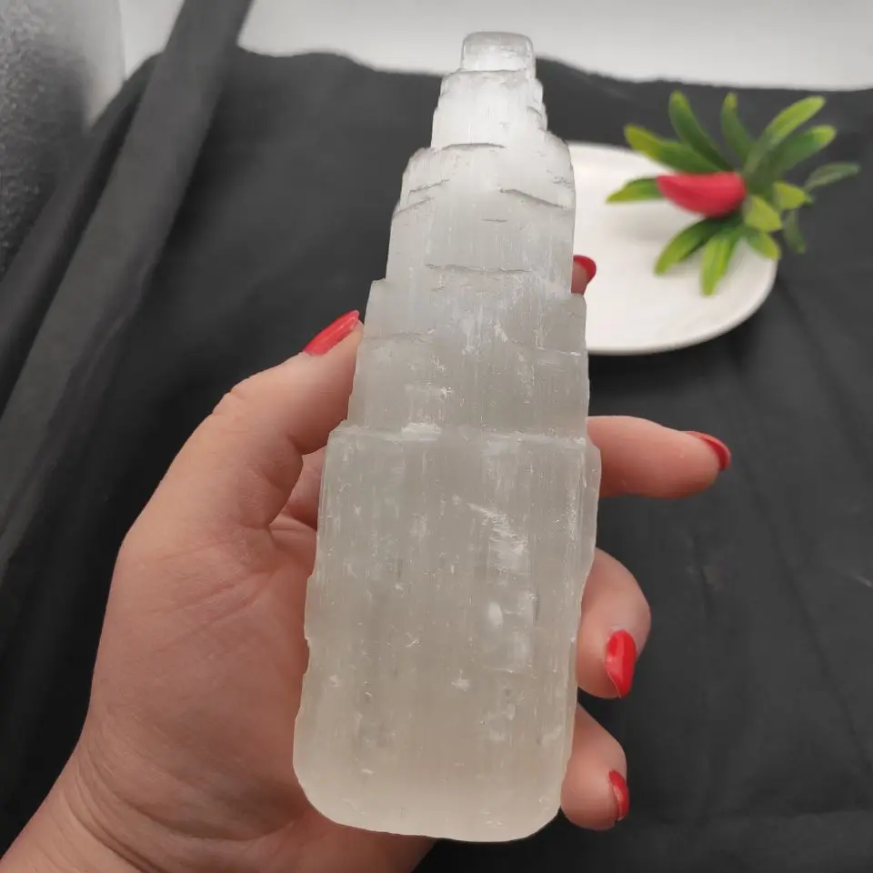 15 см SELENITE из Белого Гипса небоскребок башни замка гипсовая Хрустальная точка |
